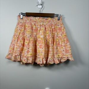 True Craft Floral Ruffle Mini Skirt Cottagecore Coquette Peach M